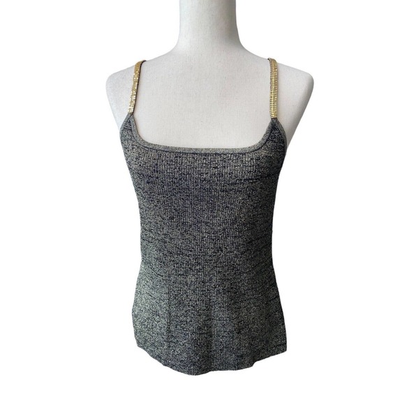 Black Gold Stretch Sweater Tank Metallic‎ Large Vintage 90s Holiday Dressy - Picture 1 of 4